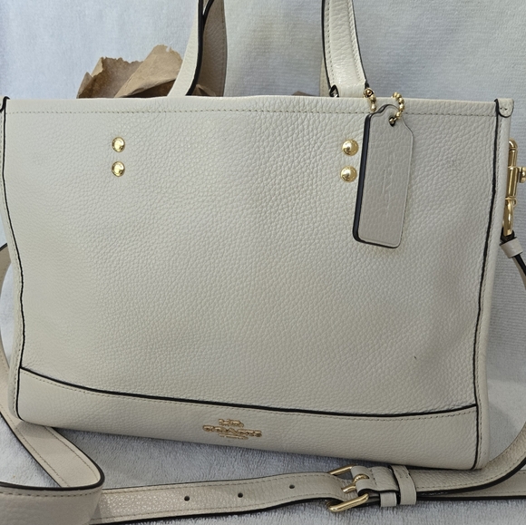 Coach Cream Pebbled Leather Tote Bag - Picture 1 of 9